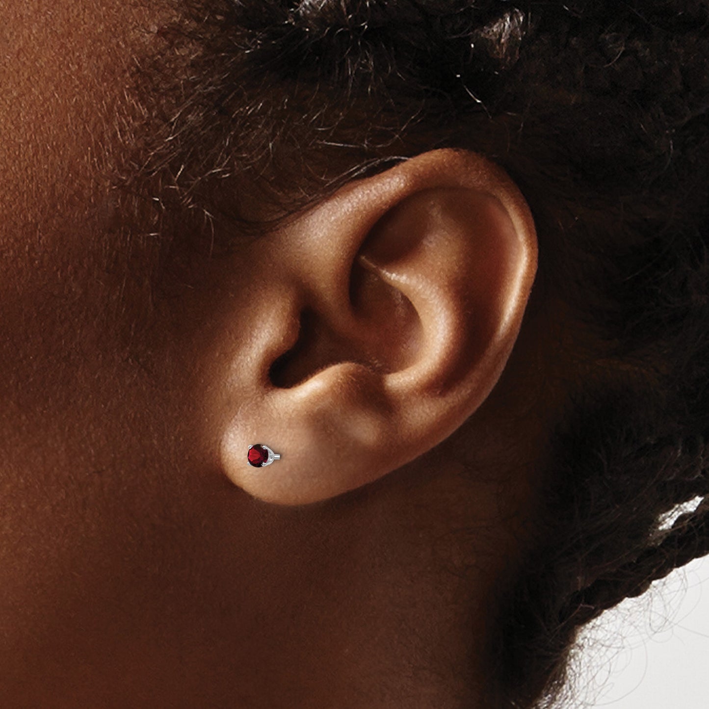 14k White Gold 3mm Round January/Garnet Stud Earrings