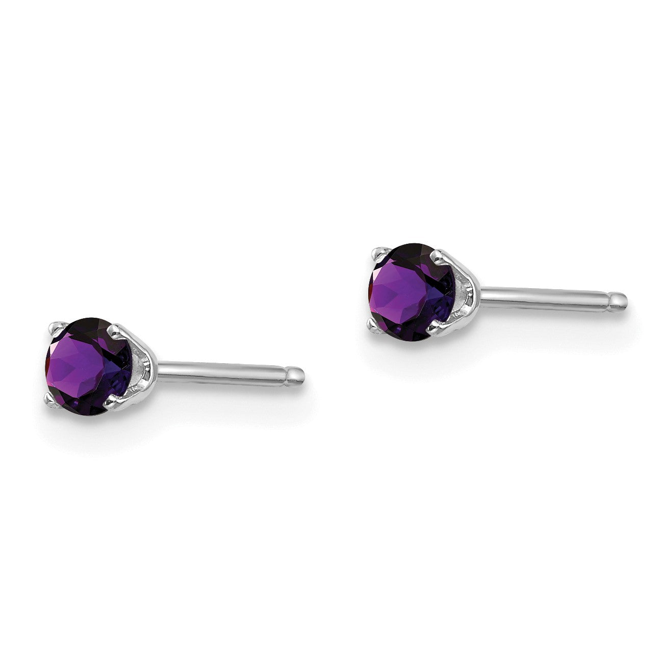 14k White Gold 3mm Round February/Amethyst Stud Earrings