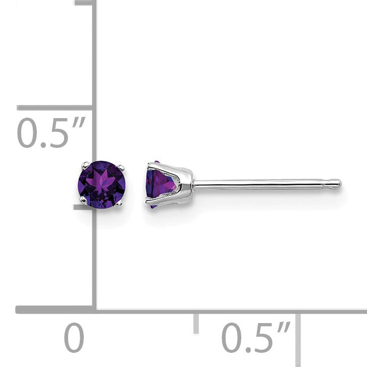 14k White Gold 3mm Round February/Amethyst Stud Earrings