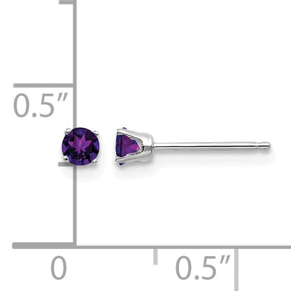 14k White Gold 3mm Round February/Amethyst Stud Earrings