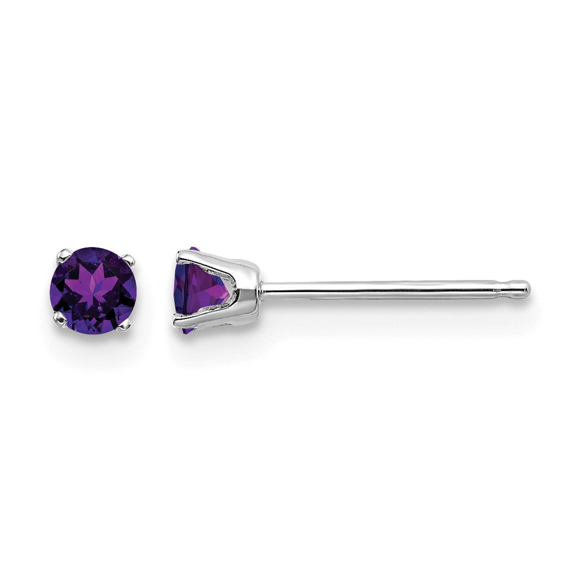 14k White Gold 3mm Round February/Amethyst Stud Earrings