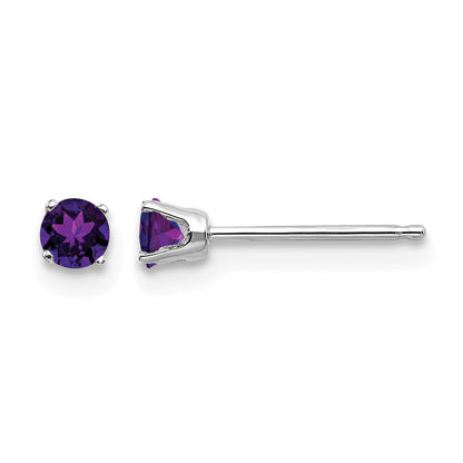 14k White Gold 3mm Round February/Amethyst Stud Earrings