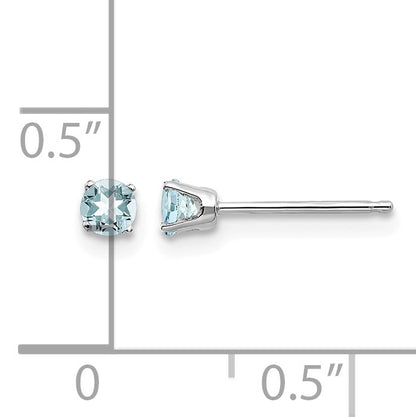14k White Gold 3mm Round March/Aquamarine Stud Earrings