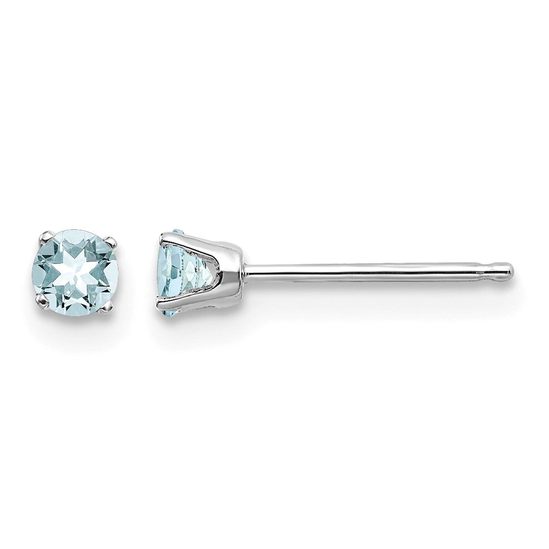 14k White Gold 3mm Round March/Aquamarine Stud Earrings