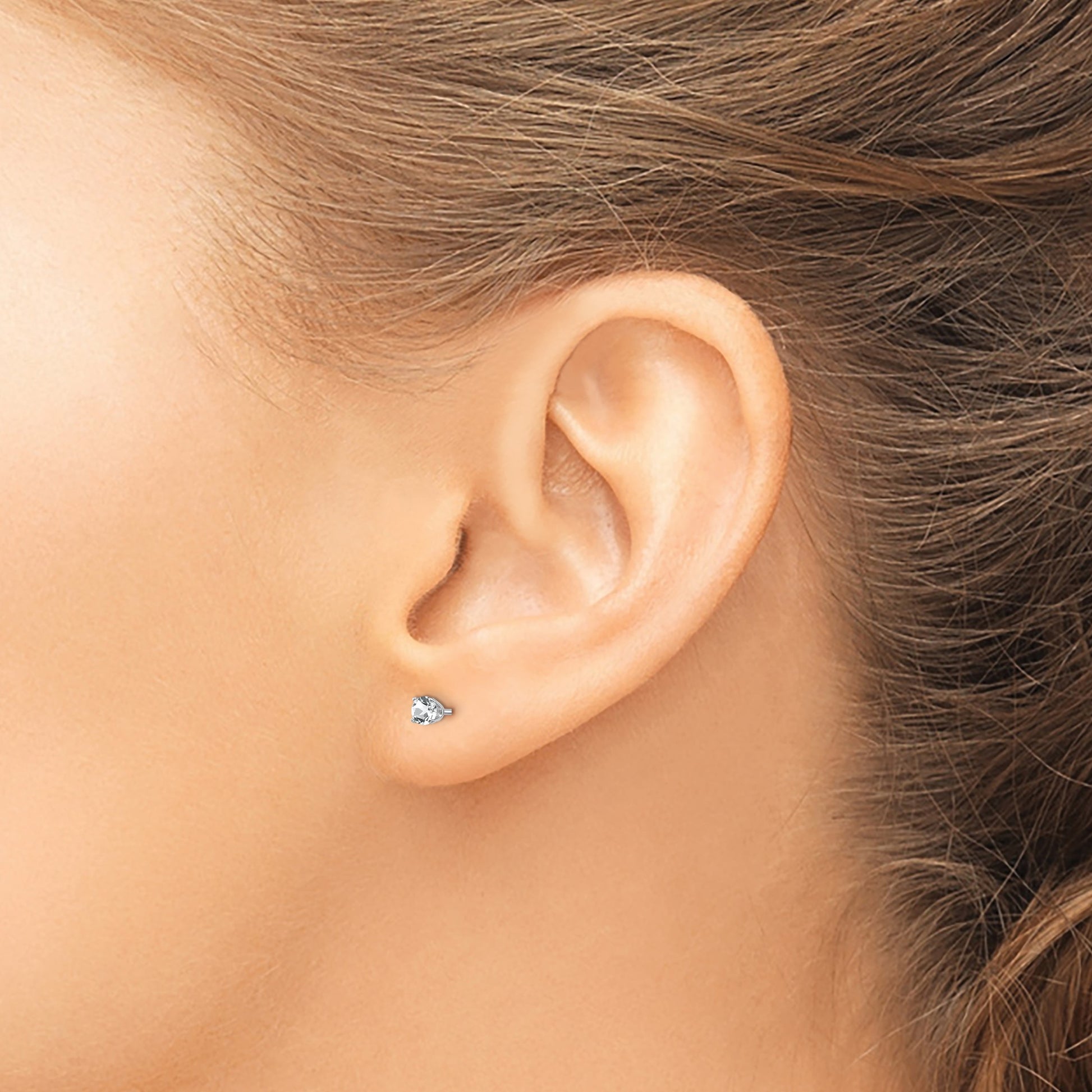 14k White Gold 3mm Round April/White Topaz Stud Earrings