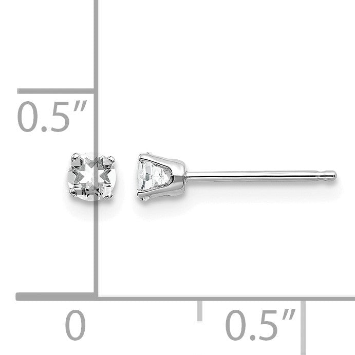 14k White Gold 3mm Round April/White Topaz Stud Earrings