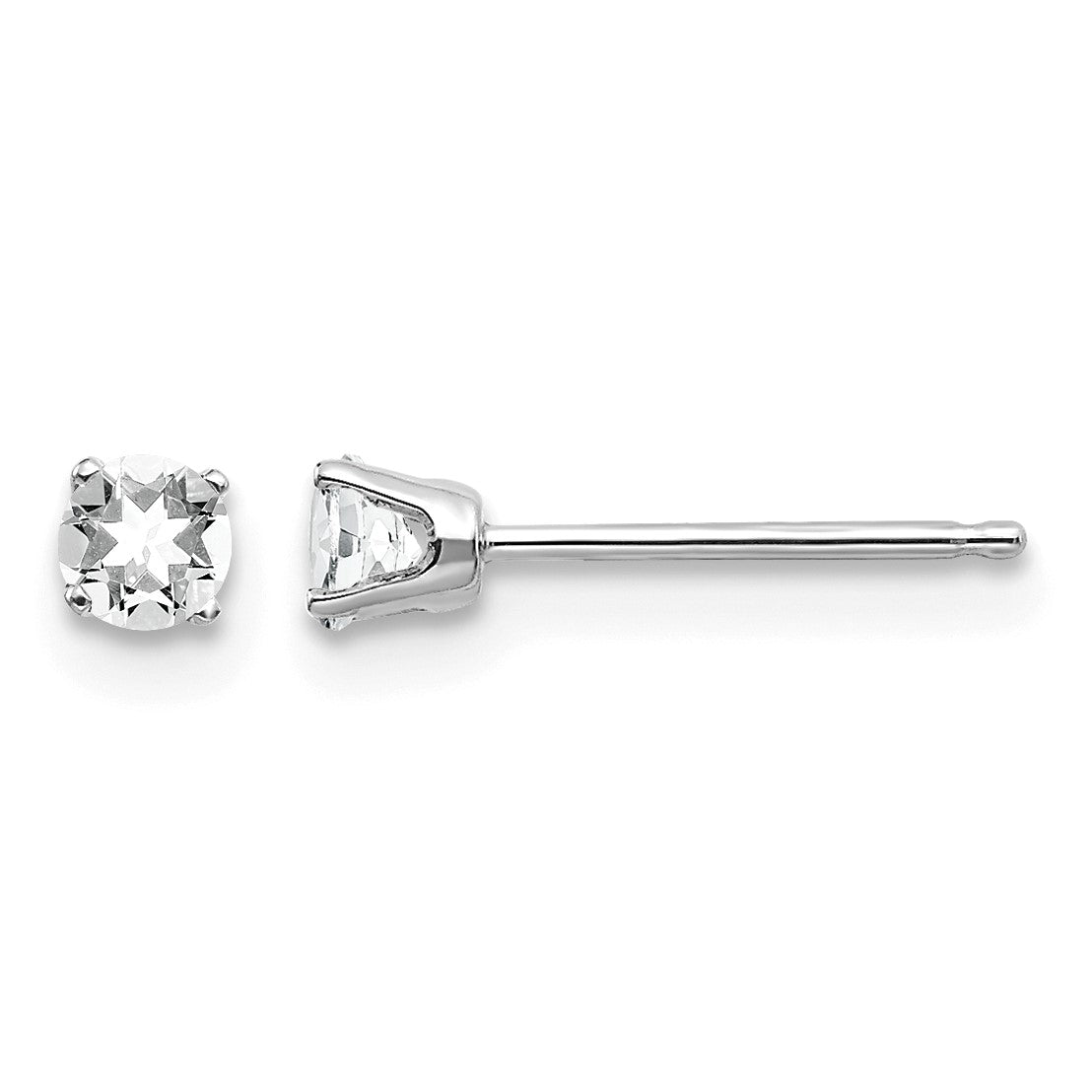 14k White Gold 3mm Round April/White Topaz Stud Earrings
