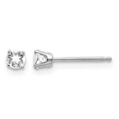 14k White Gold 3mm Round April/White Topaz Stud Earrings