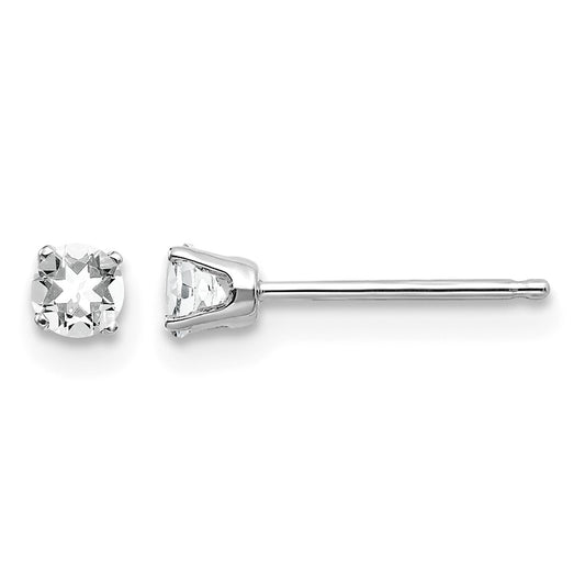 14k White Gold 3mm Round April/White Topaz Stud Earrings