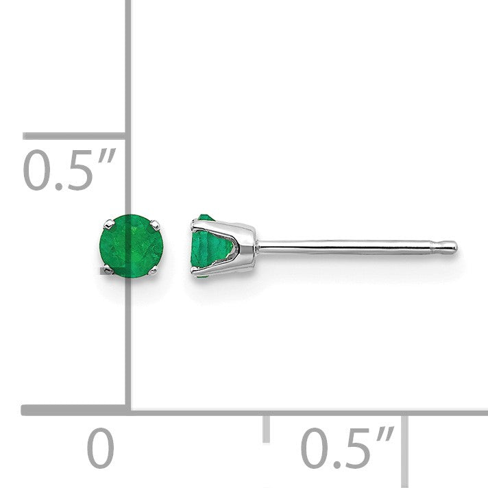 14k White Gold 3mm Round May/Emerald Stud Earrings