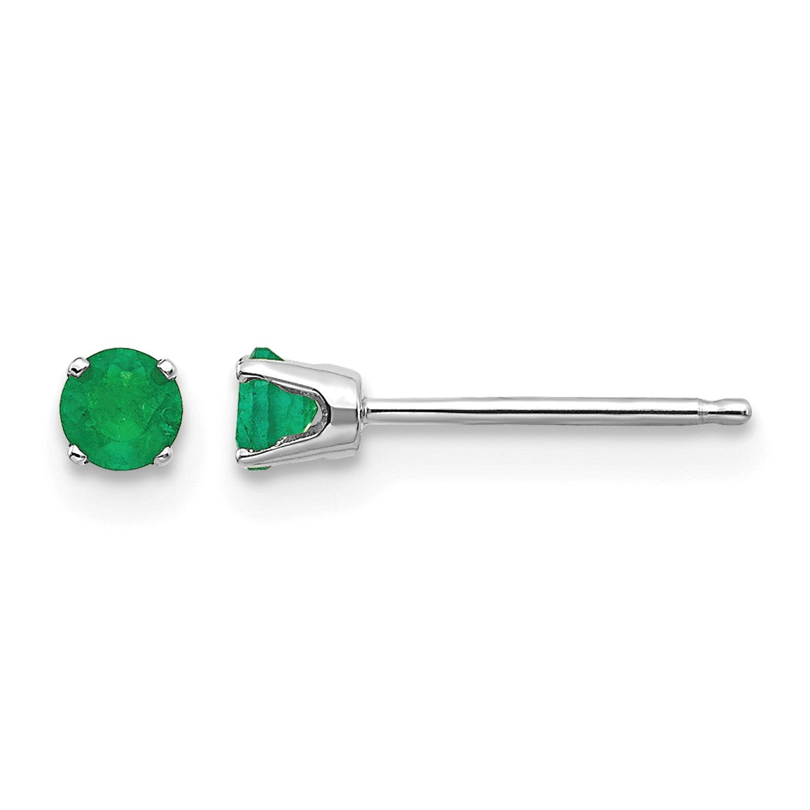 14k White Gold 3mm Round May/Emerald Stud Earrings