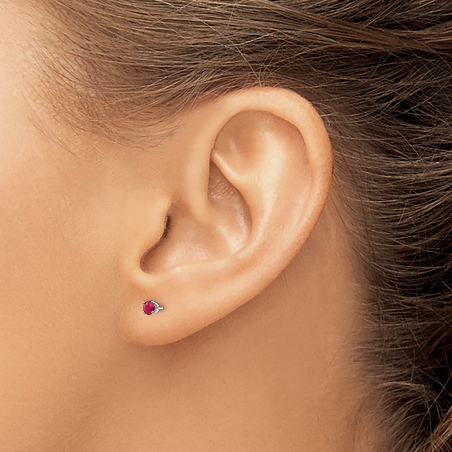 14k White Gold 3mm Round July/Ruby Stud Earrings