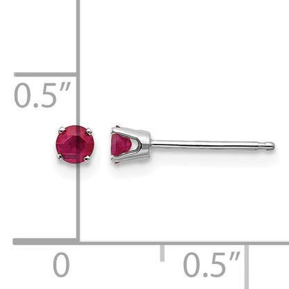 14k White Gold 3mm Round July/Ruby Stud Earrings