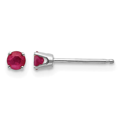 14k White Gold 3mm Round July/Ruby Stud Earrings