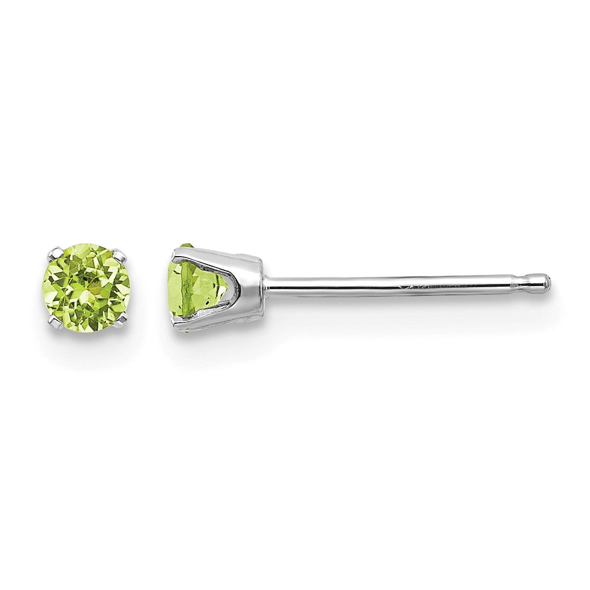 14k White Gold 3mm Round August/Peridot Stud Earrings