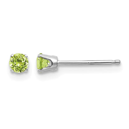 14k White Gold 3mm Round August/Peridot Stud Earrings