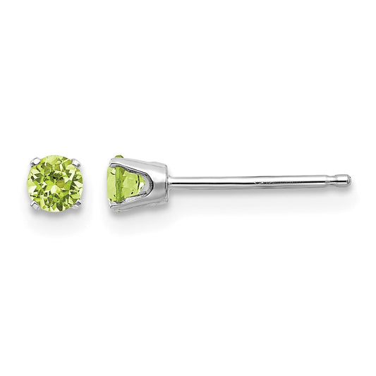 14k White Gold 3mm Round August/Peridot Stud Earrings