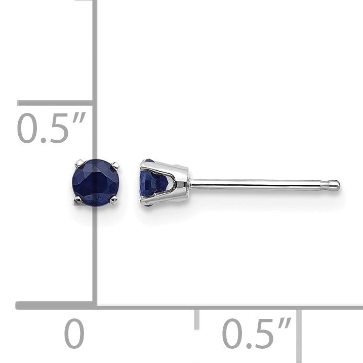 14k White Gold 3mm Round September/Sapphire Stud Earrings