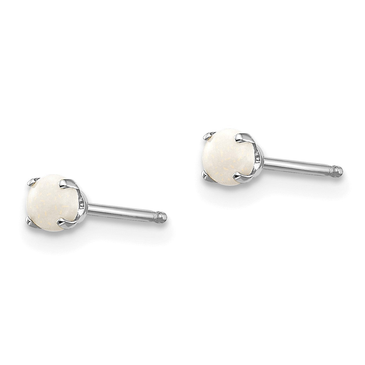 14k White Gold 3mm Round October/Opal Stud Earrings
