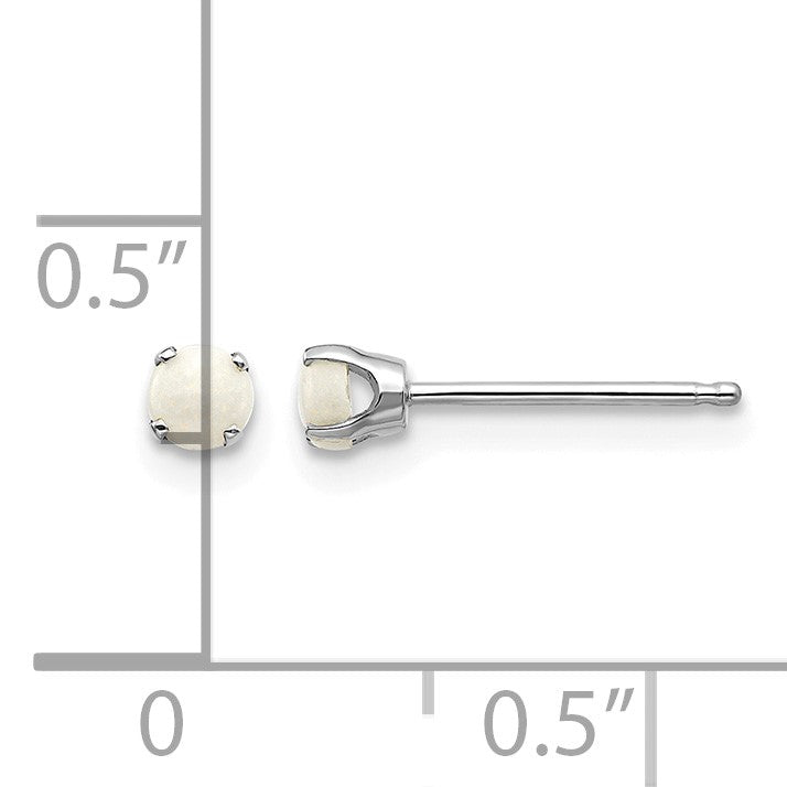 14k White Gold 3mm Round October/Opal Stud Earrings