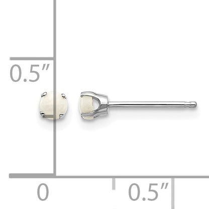 14k White Gold 3mm Round October/Opal Stud Earrings