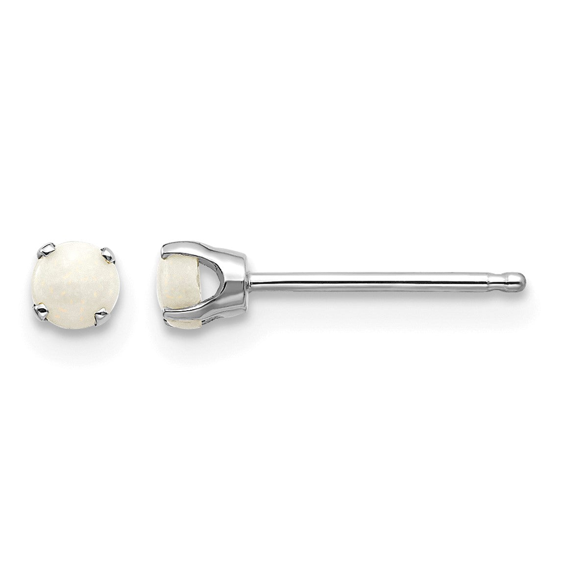 14k White Gold 3mm Round October/Opal Stud Earrings