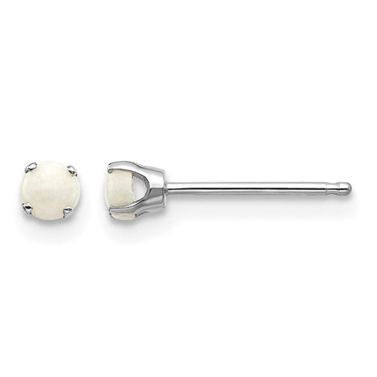 14k White Gold 3mm Round October/Opal Stud Earrings