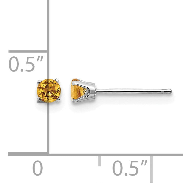 14k White Gold 3mm Round November/Citrine Stud Earrings