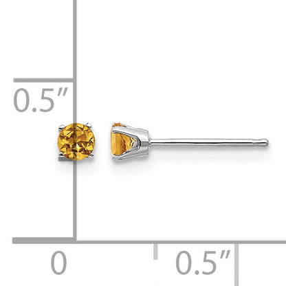 14k White Gold 3mm Round November/Citrine Stud Earrings