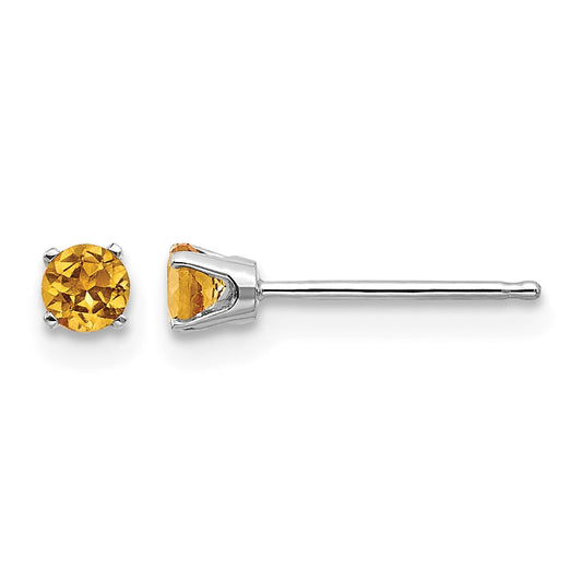 14k White Gold 3mm Round November/Citrine Stud Earrings