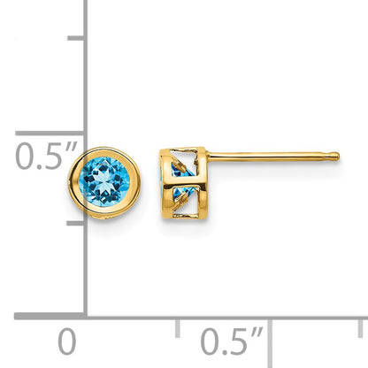 14k 4mm Round Bezel December/Blue Topaz Post Earrings