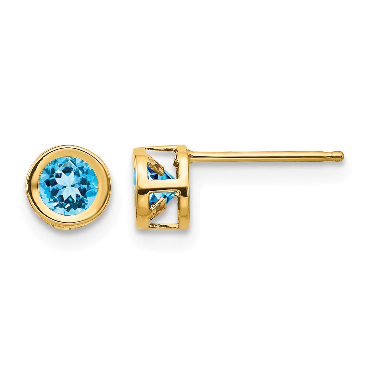 14k 4mm Round Bezel December/Blue Topaz Post Earrings