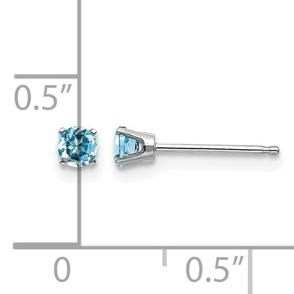 14k White Gold 3mm Round December/Blue Topaz Stud Earrings