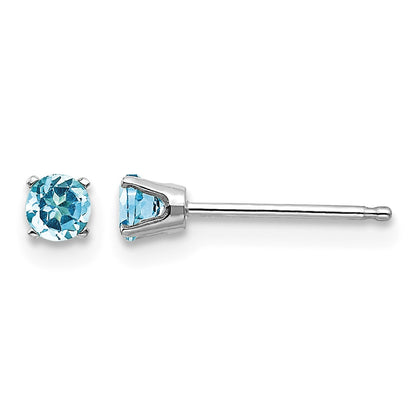 14k White Gold 3mm Round December/Blue Topaz Stud Earrings