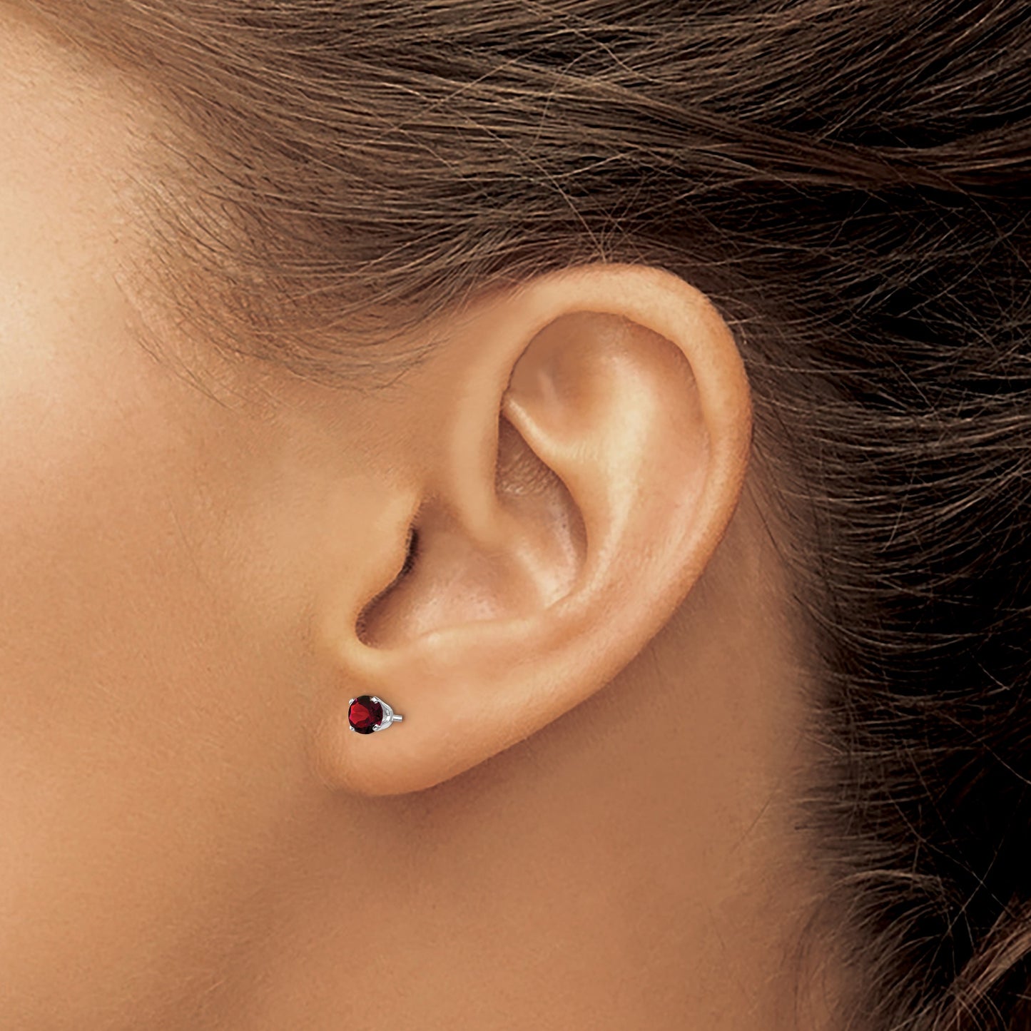 14k White Gold 4mm Round January/Garnet Stud Earrings