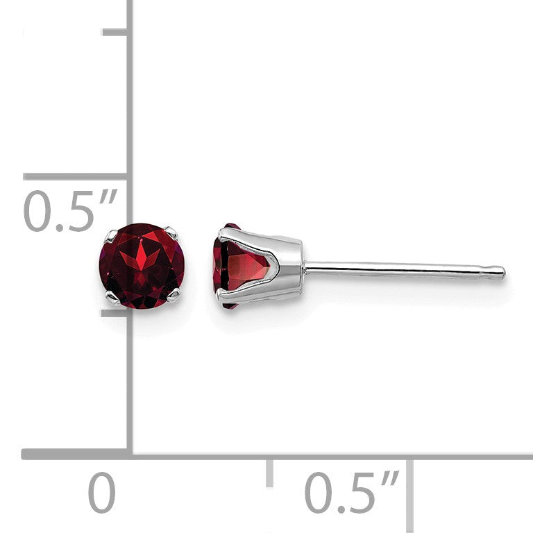 14k White Gold 4mm Round January/Garnet Stud Earrings