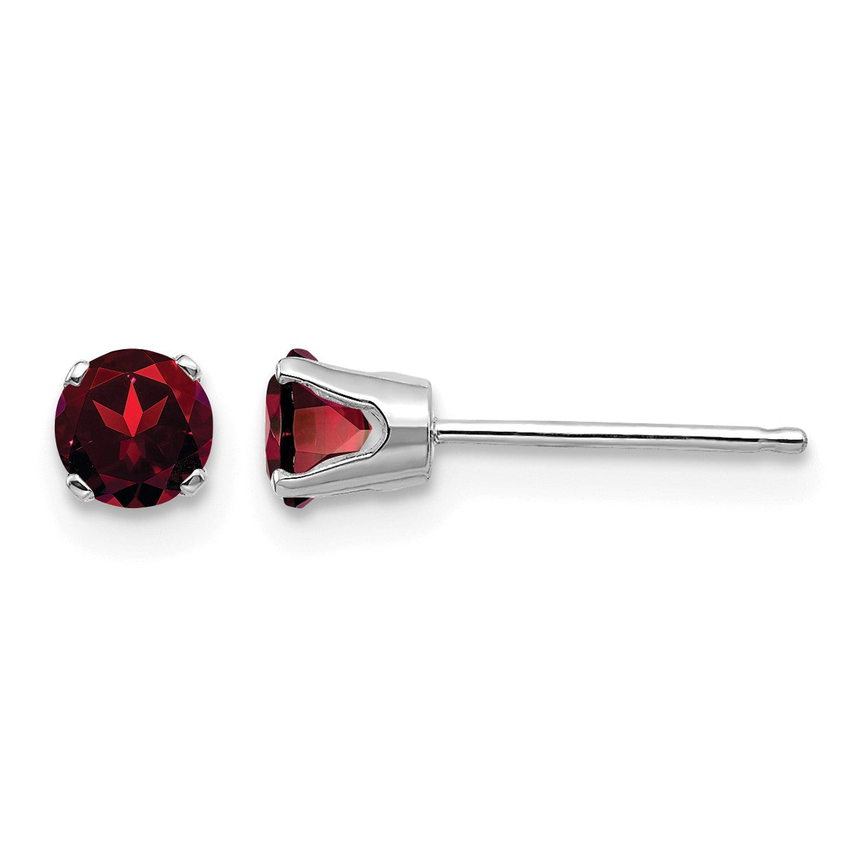 14k White Gold 4mm Round January/Garnet Stud Earrings
