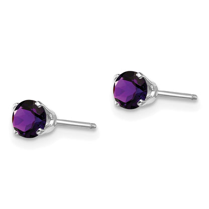 14k White Gold 4mm Round February/Amethyst Stud Earrings