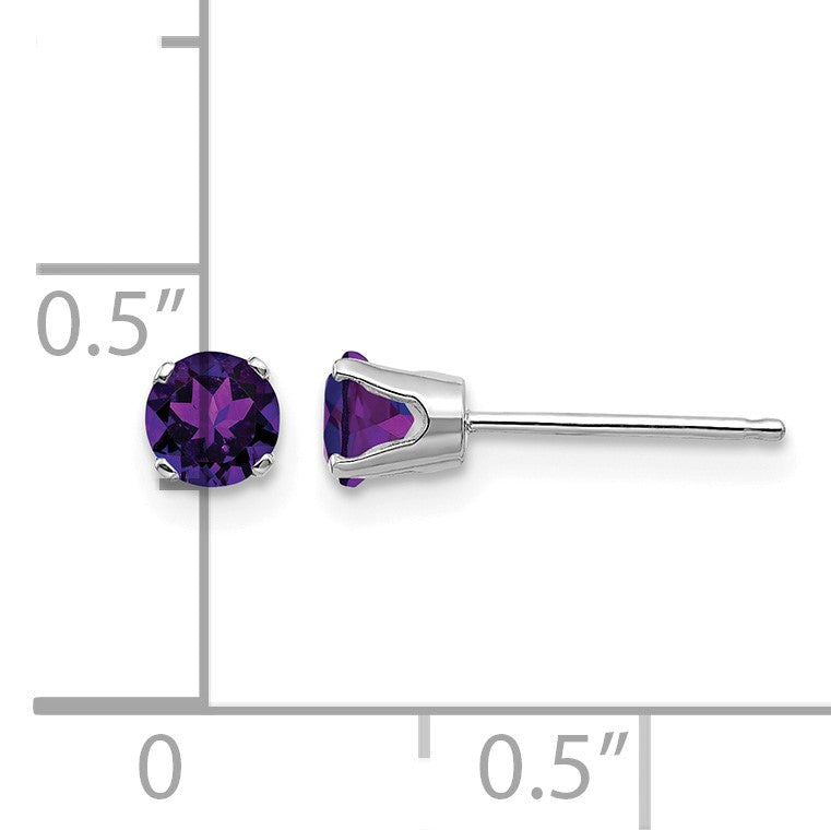14k White Gold 4mm Round February/Amethyst Stud Earrings