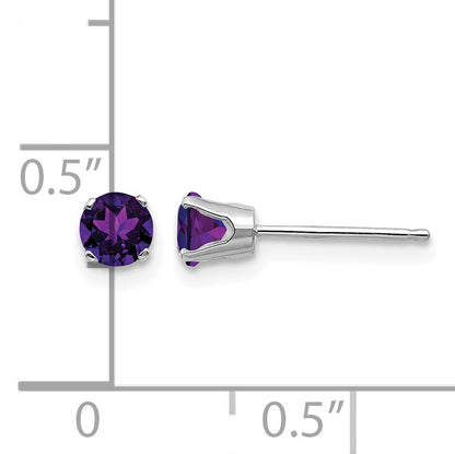 14k White Gold 4mm Round February/Amethyst Stud Earrings