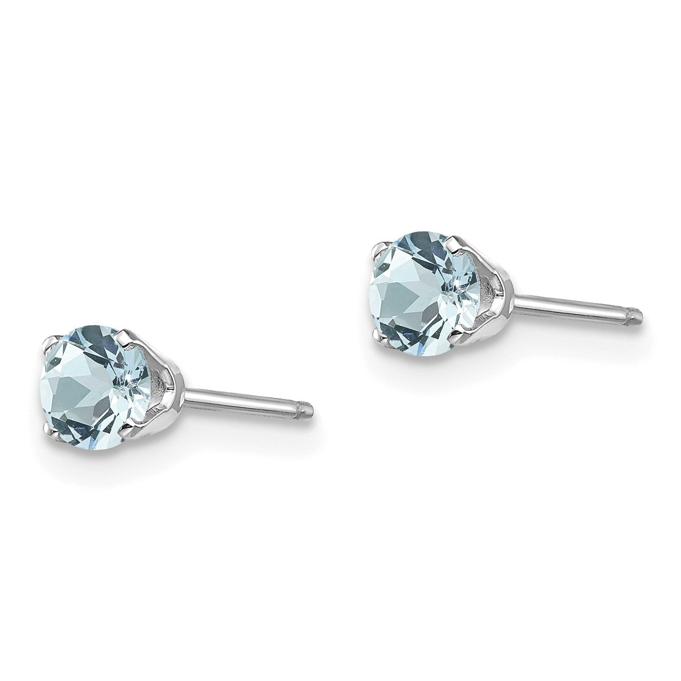 14k White Gold 4mm Round March/Aquamarine Stud Earrings