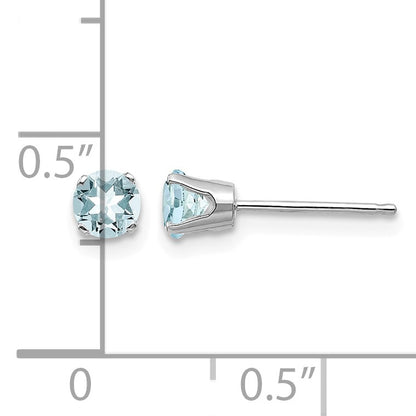 14k White Gold 4mm Round March/Aquamarine Stud Earrings