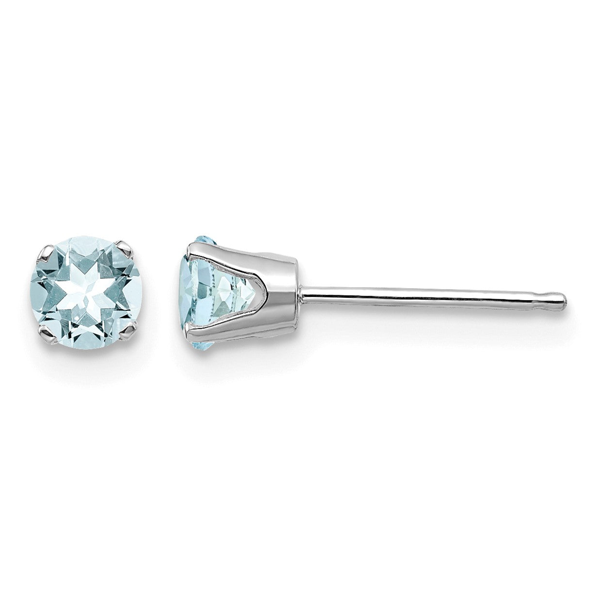 14k White Gold 4mm Round March/Aquamarine Stud Earrings