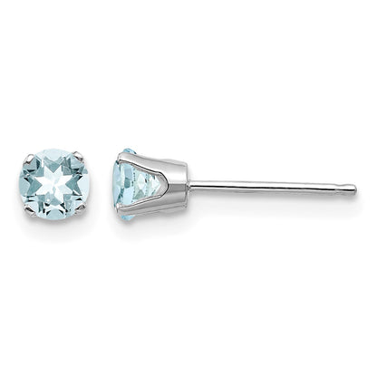 14k White Gold 4mm Round March/Aquamarine Stud Earrings