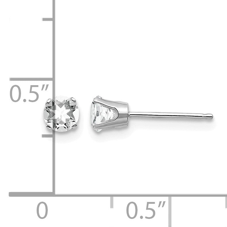 14k White Gold 4mm Round April/White Topaz Stud Earrings