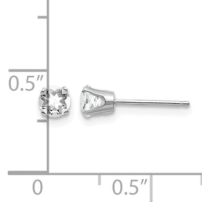14k White Gold 4mm Round April/White Topaz Stud Earrings
