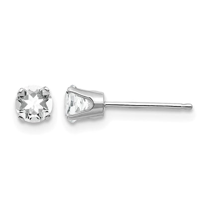 14k White Gold 4mm Round April/White Topaz Stud Earrings