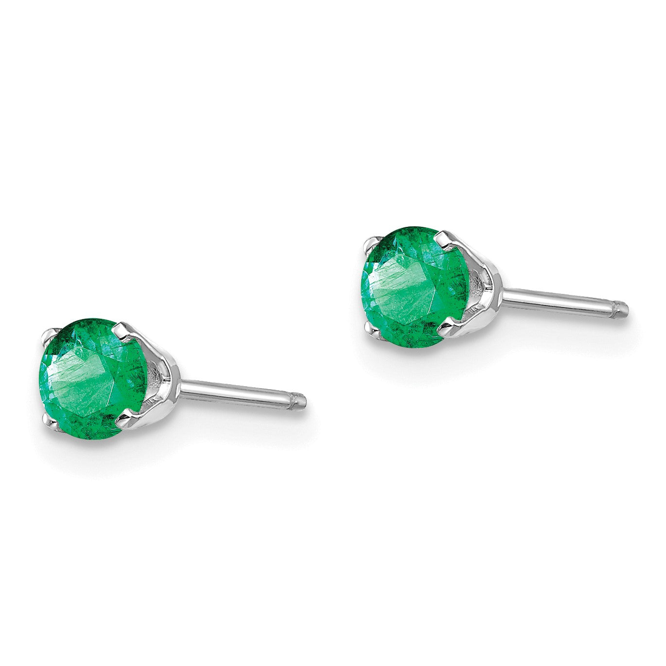 14k White Gold 4mm Round May/Emerald Stud Earrings