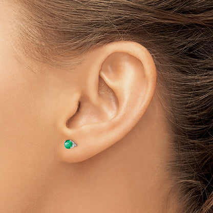 14k White Gold 4mm Round May/Emerald Stud Earrings