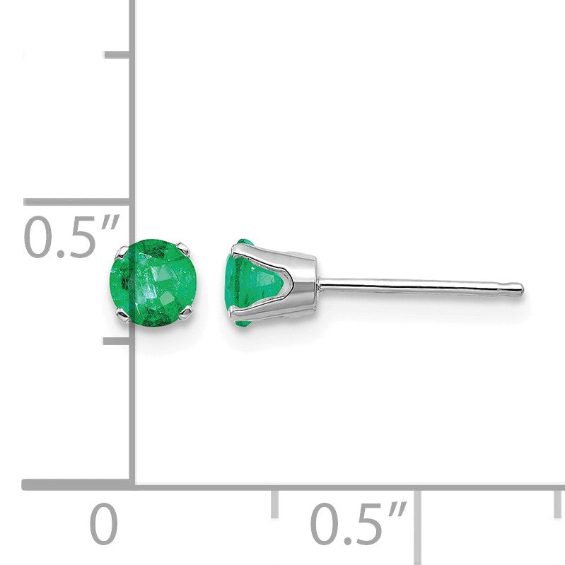 14k White Gold 4mm Round May/Emerald Stud Earrings
